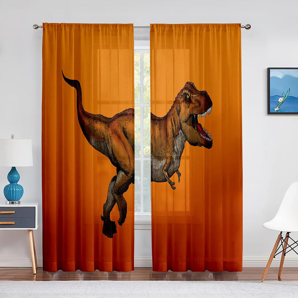 Jurassic Animals Jungle Dinosaur Trees Pattern Sheer Curtain For Living Room Window Children Bedroom Decor Tulle Voile Curtain
