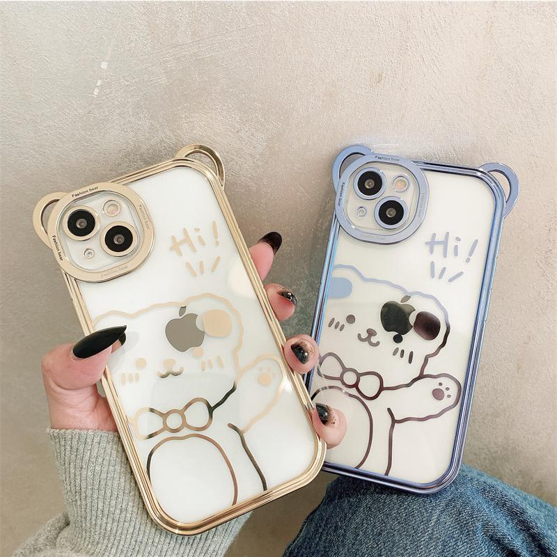 Husă drăguță pentru ureche de urs, placată cu sclipici, pentru Iphone 13 12 11 14 Pro Max Xs X 7 8 14 Plus, husă transparentă din spate a telefonului