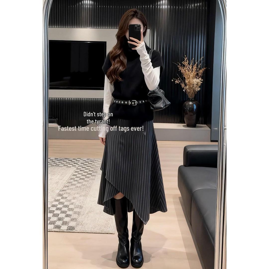 Korean Spring Knit Vest & Plaid Skirt Trio for Women S