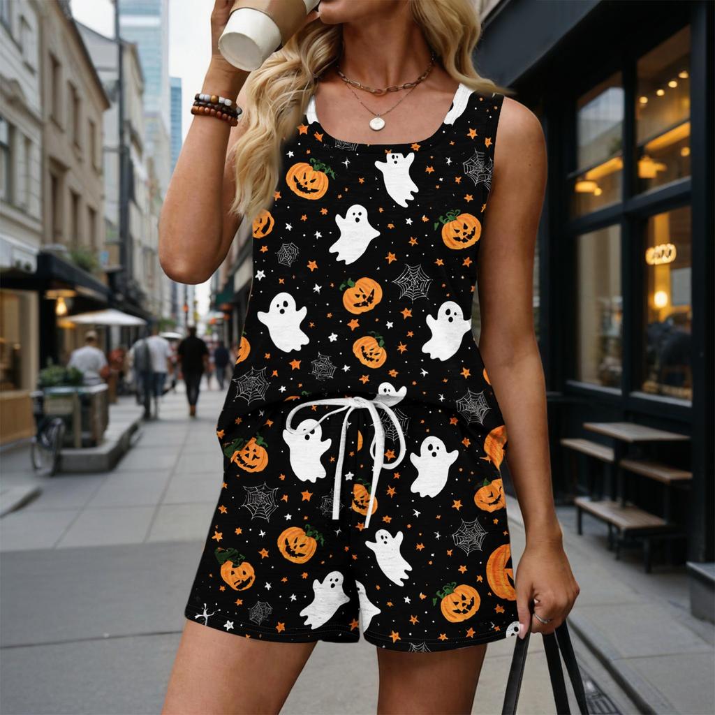 Womens Summer Casual Two Piece Set Sleeveless Square Neck Tank Top And Shorts With Pockets Lightweight Comfortable Fit