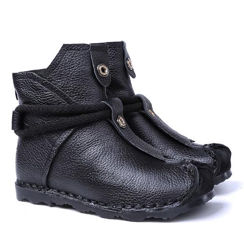 Damskie buty z prawdziwej skóry, ręcznie robione, miękkie botki, wygodne buty codzienne dla kobiet, krótkie botki w stylu narodowym