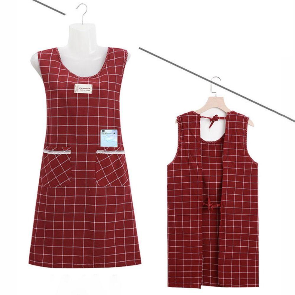 Large Pocket Cooking Apron Cotton Overalls Chef Aprons Household Sleeveless Apron  Home Cooking