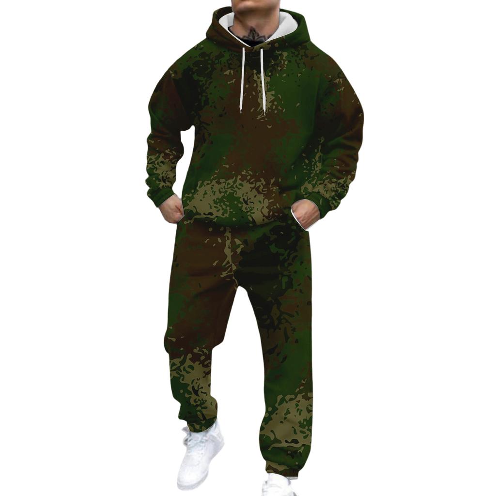 Erkek Rahat Ve Kişiselleştirilmiş Baskılı Uzun Kollu Kapüşonlu Sweatshirt, Erkek Spor Sweatshirt Ve Eşofman Altı İki Parça Set