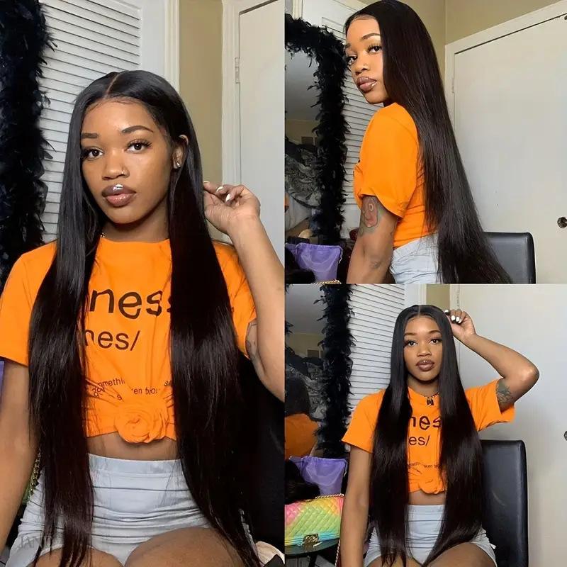 Burgundy Long Straight Hair Wig European American Women's Daily Natural Front Lace Headgear