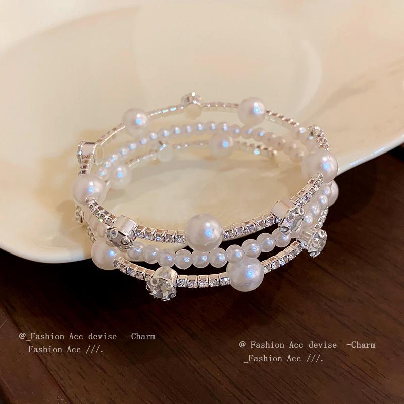 Elegant Multi-Layer Pearl & Diamond Bracelet: Chic, Versatile, High-End Design
