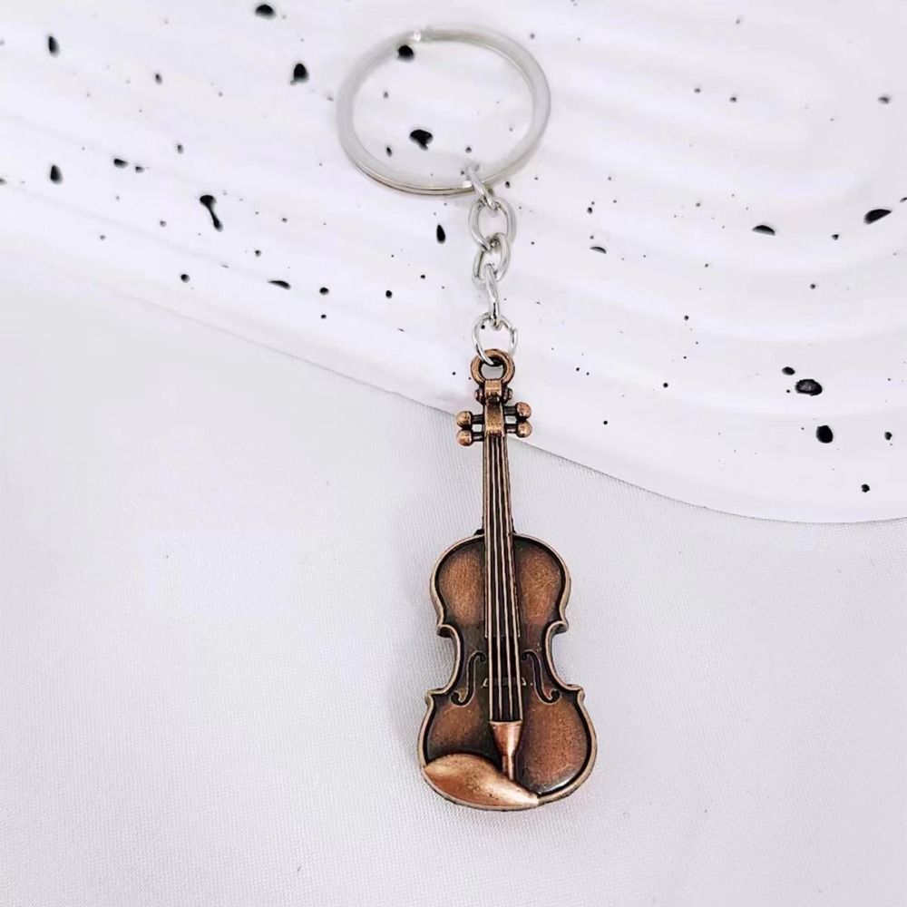 Copper Bronze Vintage Violin Keyring Cello Musical Instrument Pendant Violin Key Chain  Gifts