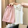 Korean Style Girls' Casual Sleeveless Polo Vest Set - Summer 2026 New Arrivals for Medium & Large Children