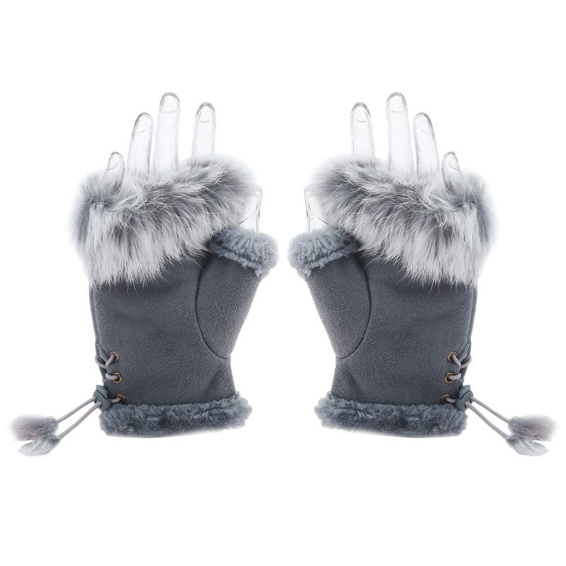 Women's Winter Faux Rabbit Fur Gloves - Fashionable Fingerless Mittens With Faux Leather Wrist Warmers 