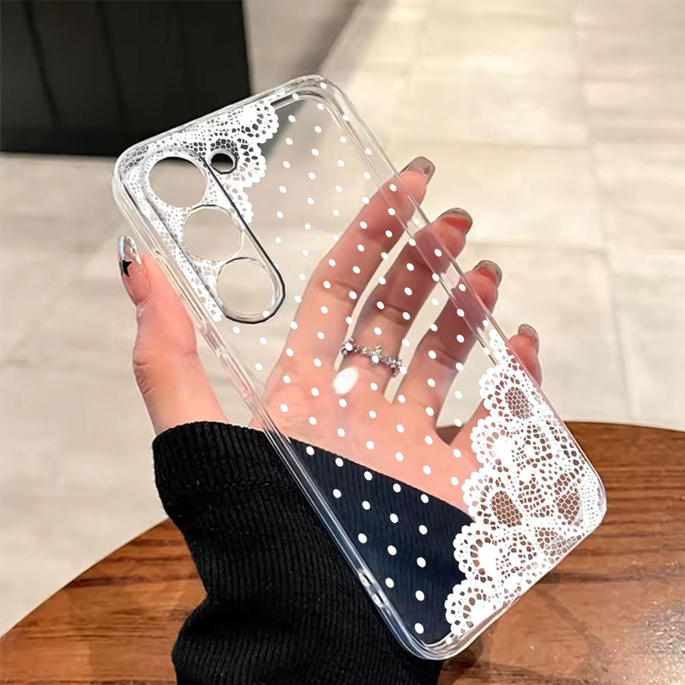Romantic Lace Pattern Transparent Flower Phone Case For Samsung Galaxy A54 A56 A16 A17 A37 A57 A06 A07 A13 A14 M54 Clear Cover
