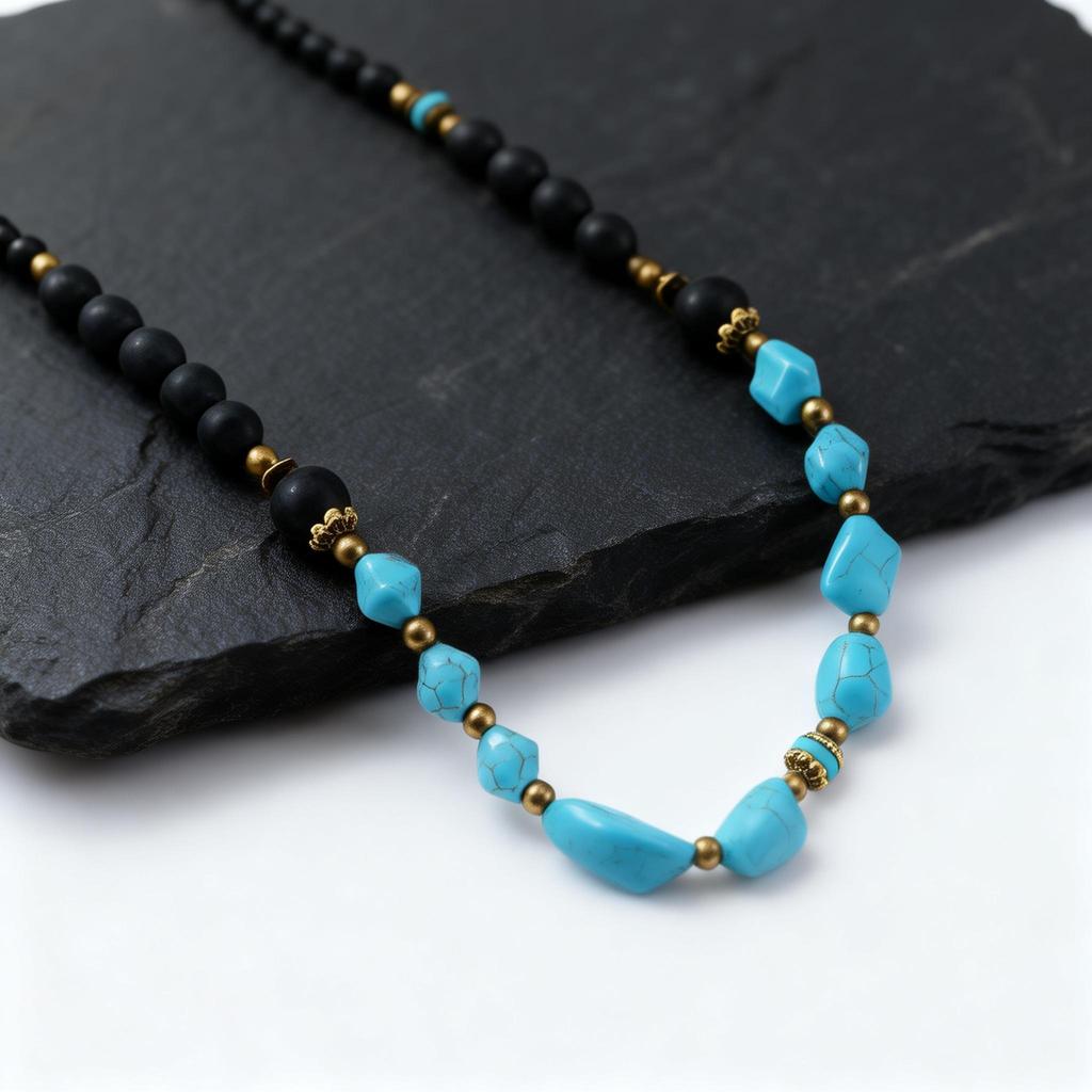Vintage Turquoise Beaded Necklace for Men Boys,Ethnic Irregular Natural Stone Collars,Summer Bohemian Jewelry Gift