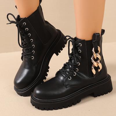 Martin boots korte leren laarzen dames herfst en winter nieuw grote maat metalen ketting decoratieve Chelsea korte laarzen dameslaarzen