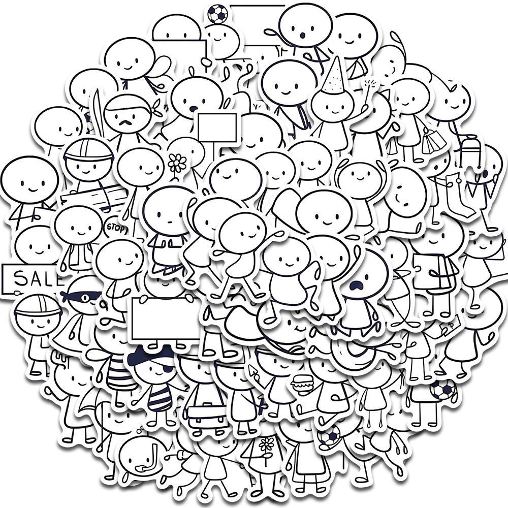 

66PCS Q version of small character painting Stickers Cartoon Cafe Scrapbook Stationery Water DIY Bottle Laptop Decals Sticker
