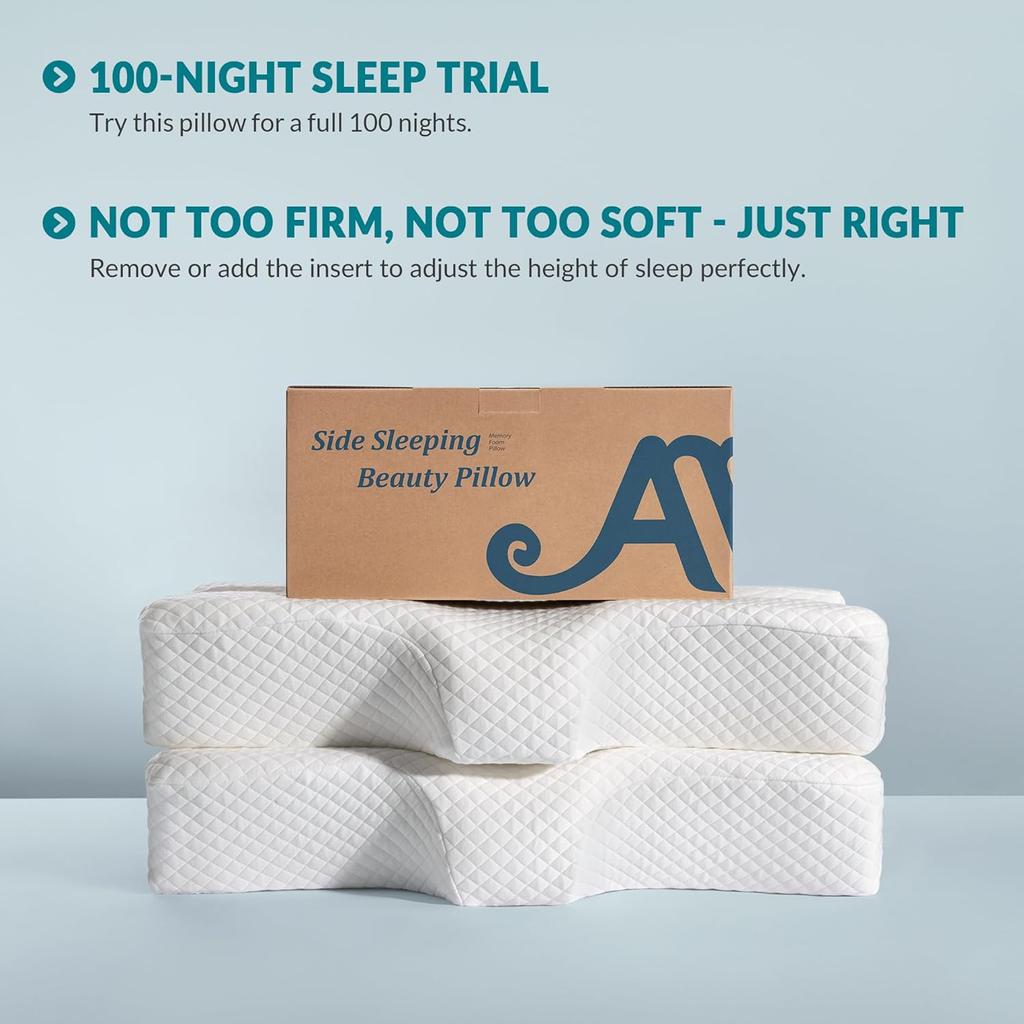Side Sleeper Pillow for Neck and Shoulder Pain Wrinkle Prevention - Beauty Pillow for Anti Wrinkle & Anti Aging.