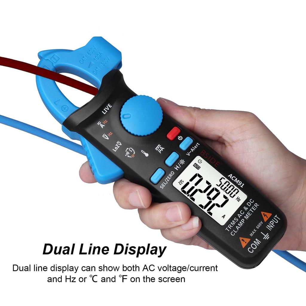 BSIDE DC Current Clamp Ammeter 1mA Resolution Multimeter True RMS Auto-Ranging 6000 Count Tester Voltage Amplifier Ohm Capacitance Frequency Diode Con