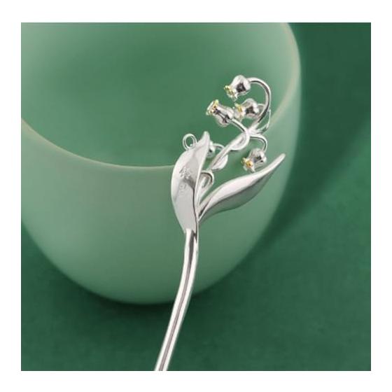 Miaomyao Kanzashi Haarnadel, Japanisches Traditionelles Haaraccessoire für Kimono, Metall Antike Maiglöckchenblume mit Perlen, Silber, Zart und