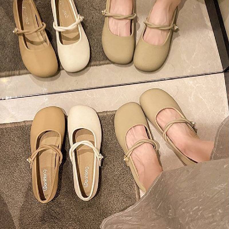 Classic Mary Jane Flat Shoes For Women With Striped Pu Upper Perfect For Spring Daily Wear