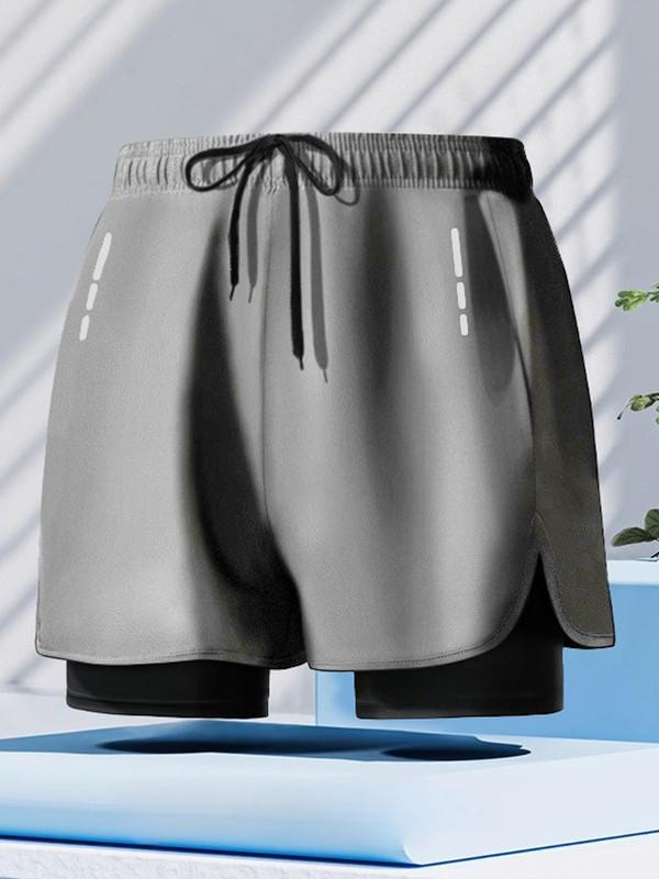 Herren Zweilagige Locker Geschnittene Strand- und Lauf-Badehosen - Anti-Peinlichkeits-Sporthosen