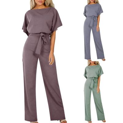 Mono de mujer de moda de verano y otoño con mangas cortas y murciélago de color liso ajustado y elegante para uso diario