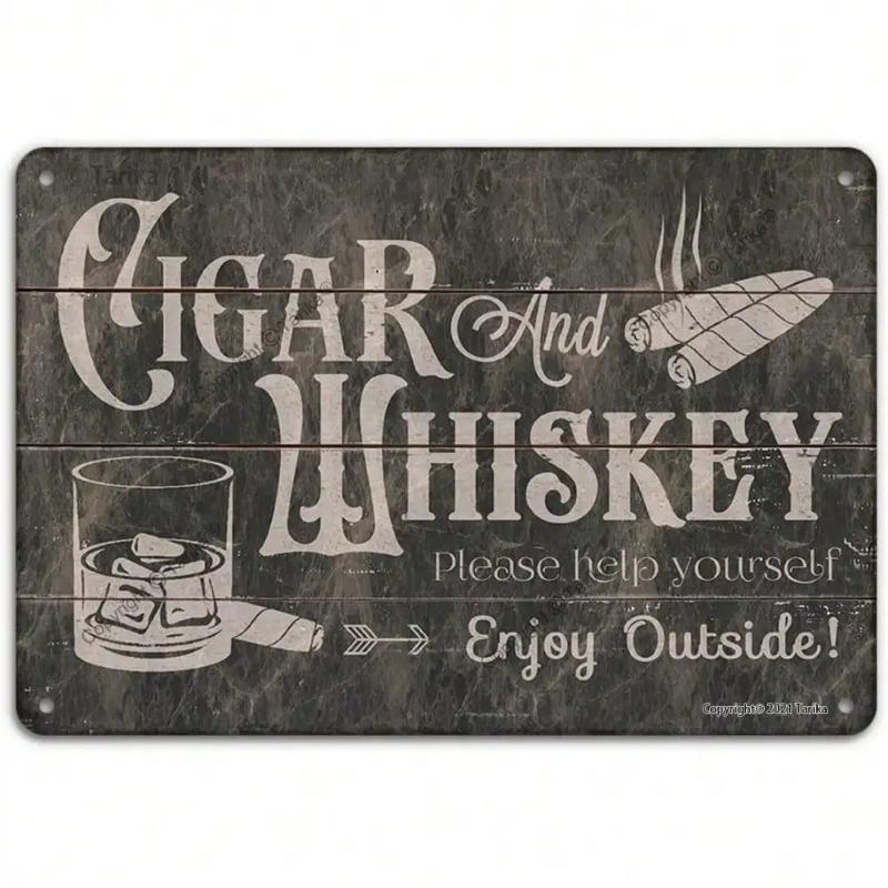 Vintage Metal Sign for Men Retro Cigar Whiskey Bar Decor Man Cave Gift