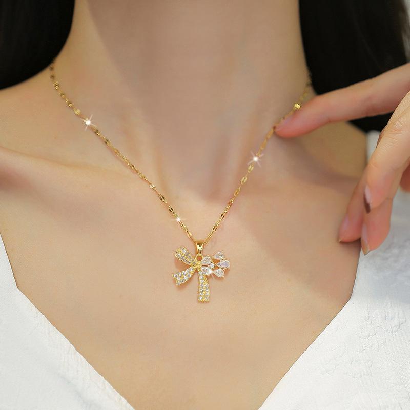 Guochao Micro-Inlaid Water Droplets Butterfly Accessories Live Broadcast Court Style Full Of Diamonds Inlaid Luxury Necklaces