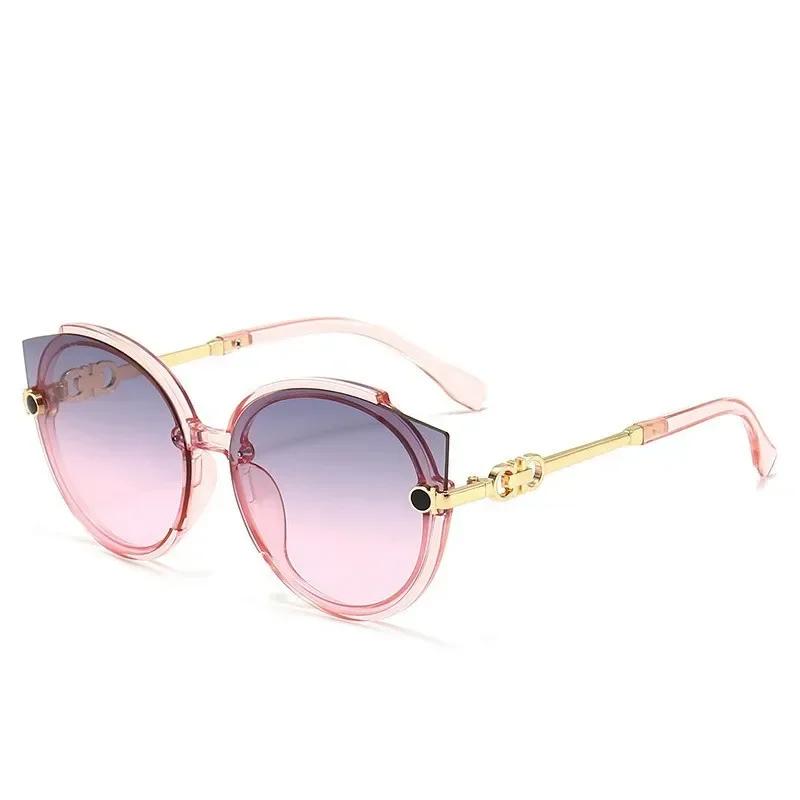 New Vintage Cat Eye Sunglasses Women Korean Metal Rimless Gradient UV400 Luxury Sun Glasses Retro Shades