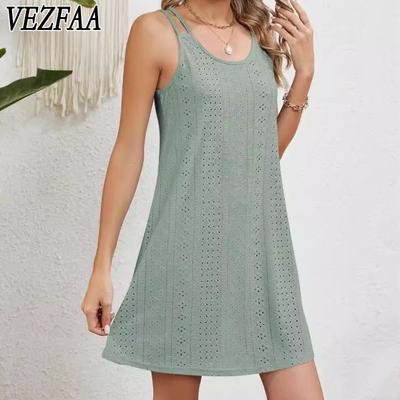 Kadın Moda Yaz İlkbahar Düz Renk Baskılı Kolsuz Askılı Bol Bel Gündelik Elbiseler
