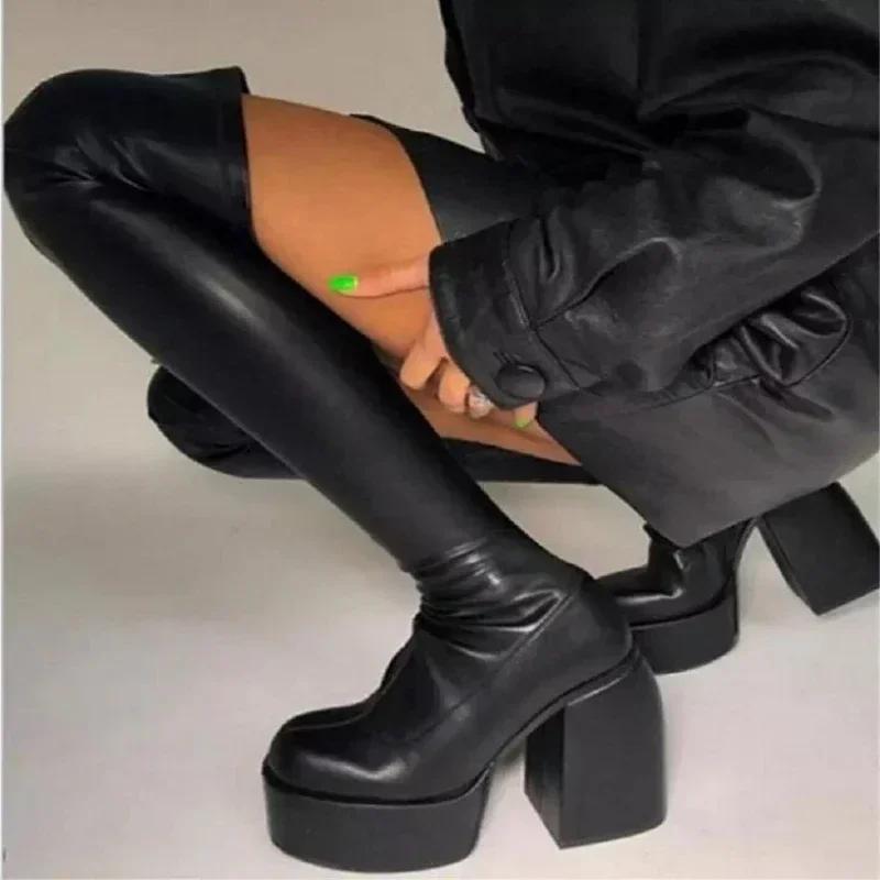 Platform Heel Boots Women'S Pumps Stretch Ankle Boots Designer Knee-High Women Boots Trend Thigh High Boot Black Gothic Shoes