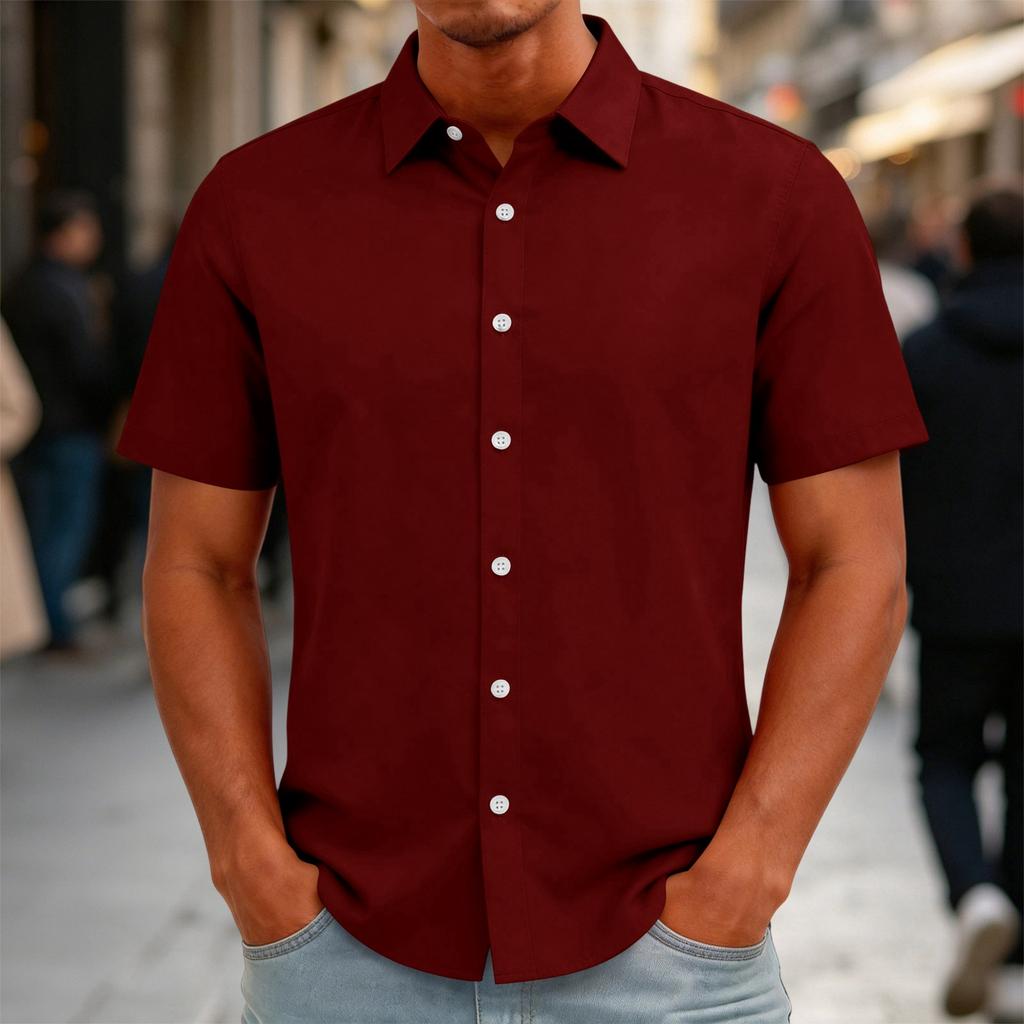 Men's Short Sleeve Button Down Shirt Casual Loose Fit Lightweight Summer Daily Shirt with Collar and Front Button Closure