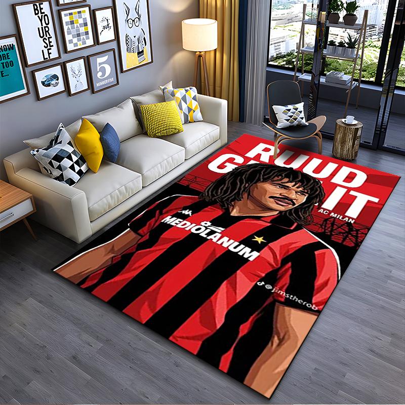 Sports Area Rug, Ruud Gullit AC Milan Mediolanum Red Vector Poster, Fan Cave Decor, Non-Slip Mat
