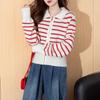 TonLion Damen Gestreifter Revers Reißverschluss Strickjacke