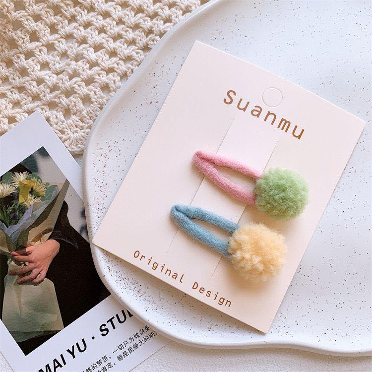 Kawaii Pom-Pom Candy Color Hair Clips for Girls - Korean Style BB Clips for Kids