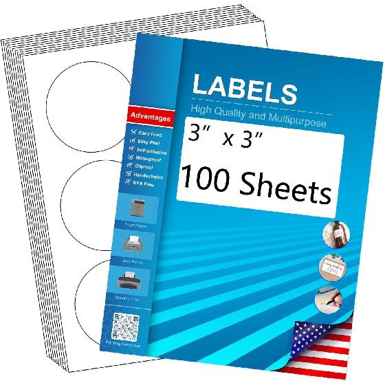 3" Circle Sticker Labels, Round Printable Sticker to Write On, Sticker Paper for Inkjet Printer, (6 Labels/Sheet), 30 Sheets