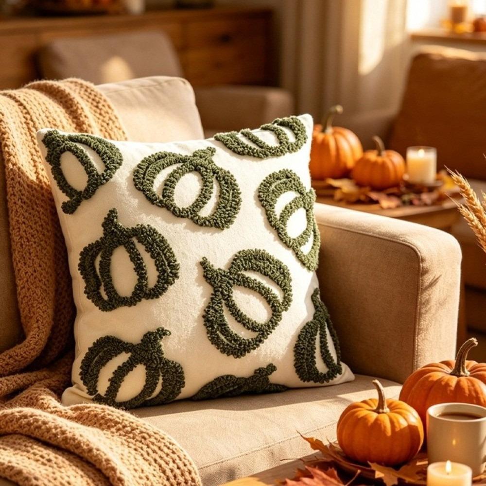 Zipper Closure Throw Pillow Covers Embroidered Pumpkin Fall Pillow Covers Autumn Decor