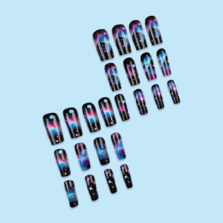 24 Pièces Étoile Nuage Ongle Press On Élégant Faux Ongle Acrylique Brillant Ongle Artificiel Carré Adhésif pour Fête