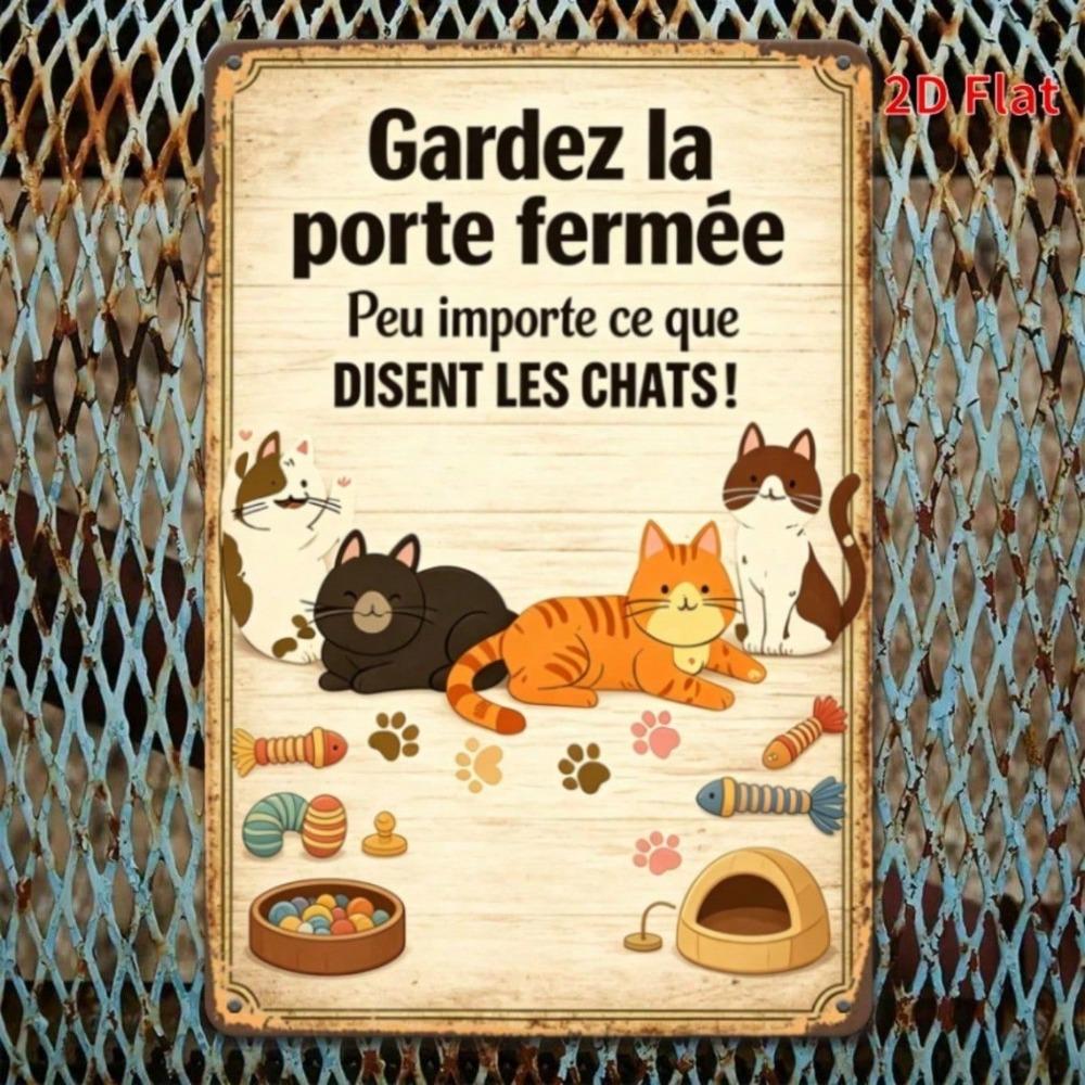 Cute Cat Paw Tin Sign, Retro French Pet Quote, 2D Metal Plaque, Home Entryway Wall Decor, 7.87x11.81in