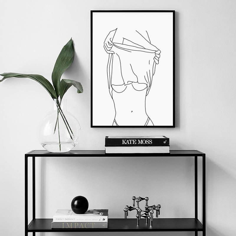 Πίνακας σε καμβά με επιγραφή "Γδύσου", Πόστερ Τέχνης, Σχέδιο Σέξι Γυναίκας με Μία Γραμμή, Εικόνα σε Καμβά, Ζωγραφική Μόδας, Διακόσμηση Τοίχου Μπάνιου, Ζωγραφική σε Καμβά