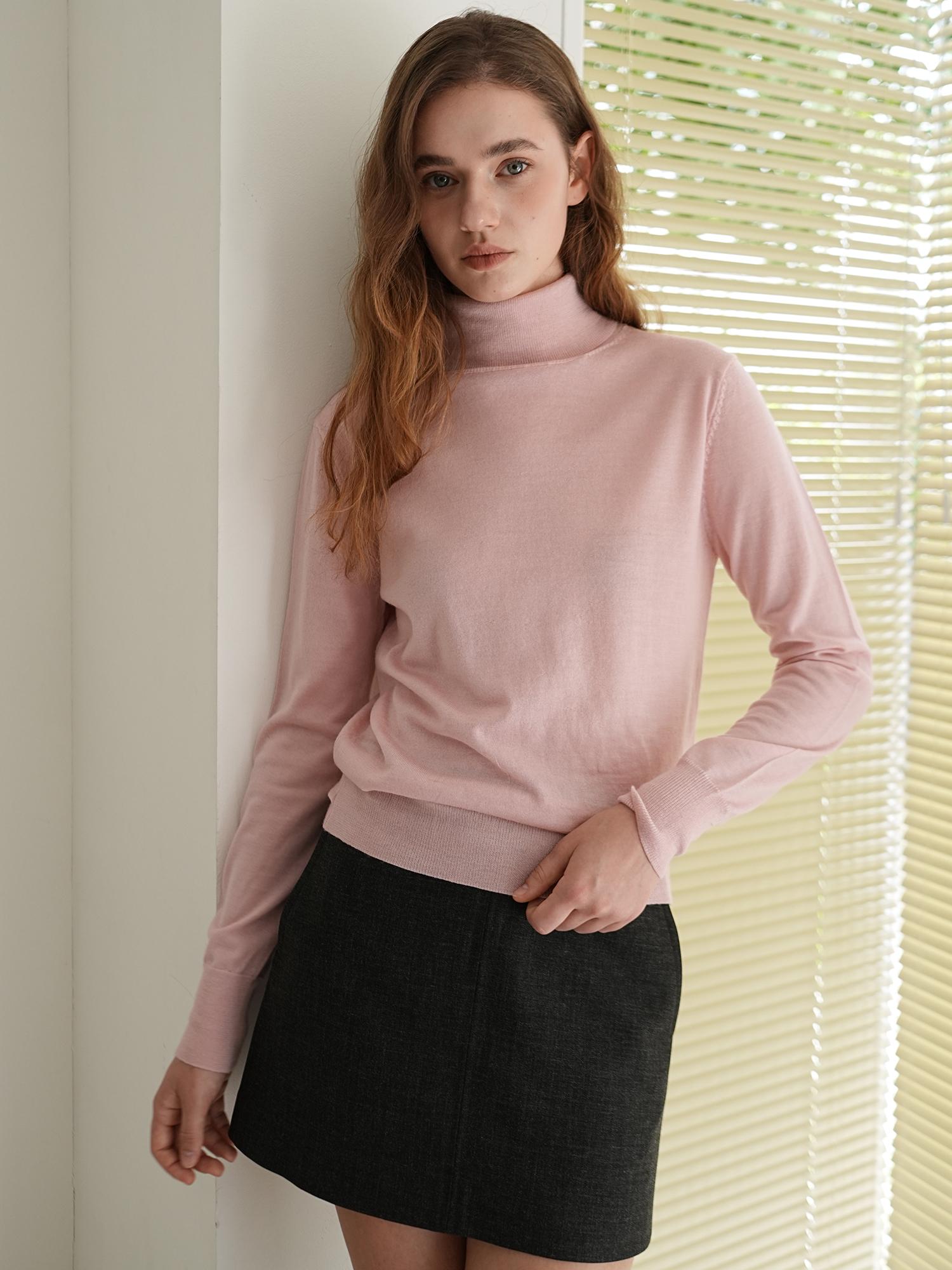 Paul And Alice [100% Wool] Wool Turtleneck Knit / Pink Pink/Free
