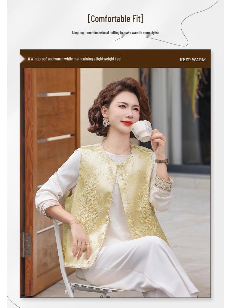 Elegant National Style Jacquard T-Shirt and Vest Set for Women - Spring Collection