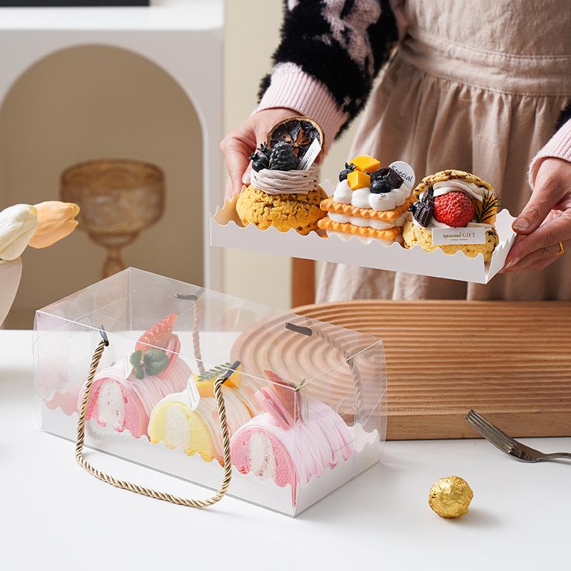 Thickened PET Rectangular Cake Box Transparent Dessert Packaging Case Handheld Biscuit Dessert Boxes 10pcs Empty Box Without Food Portable