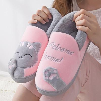 Dámské pantofle Zimní zateplené tlusté plyšové domácí pantofle Výšivka Lovely Cat Home Sálovky Ženy Milenky Páry Boty Teplé boty