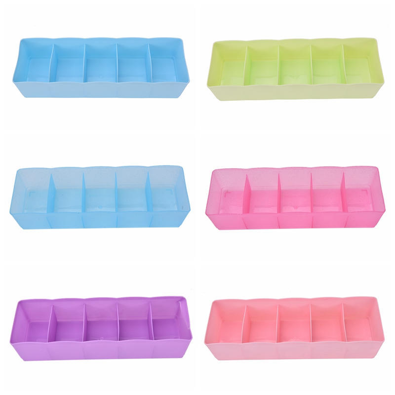 5 Grid Organizer Tie Bra Socks Drawer Cosmetic Divider Plastic Storage Box