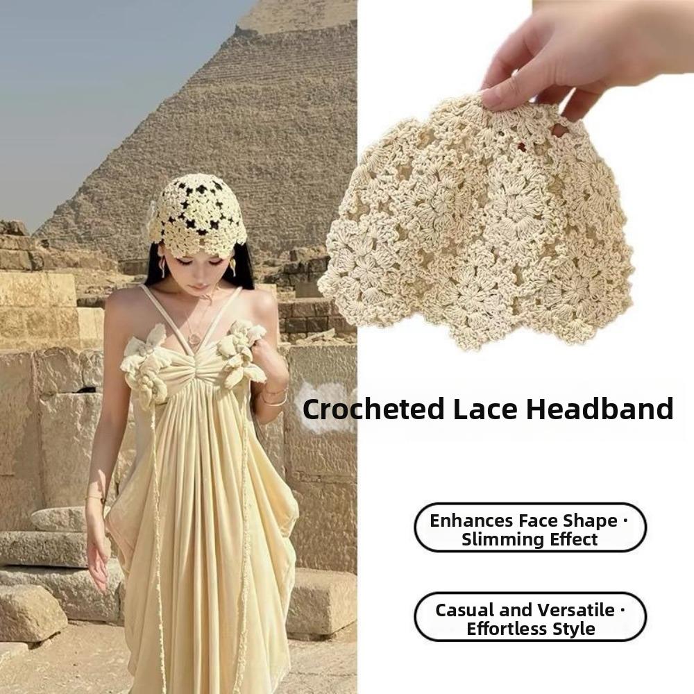 Handmade Knit Skullies Caps Solid Color Beanies Cap Ethnic Style Crochet Flower Hat Ladies