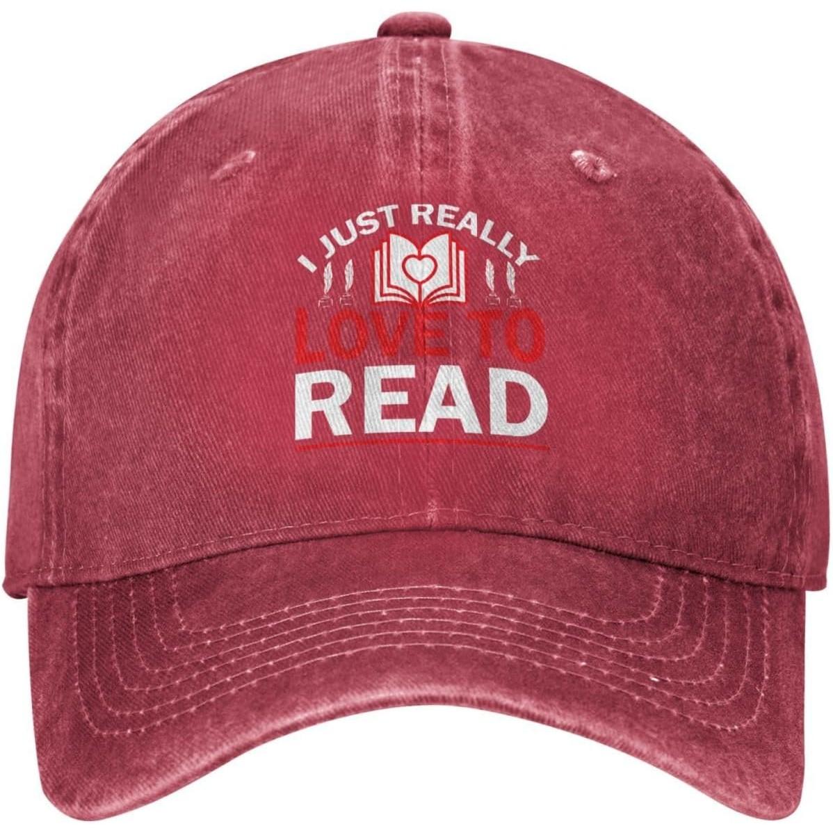 

I Just Really Love To Read Baseball Cap Denim Style Adjustable Distressed Casual Hat for Readers Can Be Adjusted красный