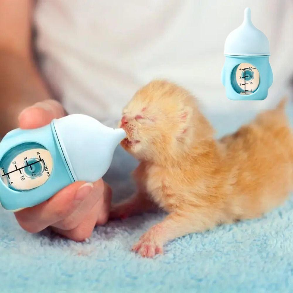 80ML Kitten Nipple Bottle Anti Choking Bite Resistance Puppy Milk Feeder Silicone with Scale Puppy Nursing Feeder for Feeding