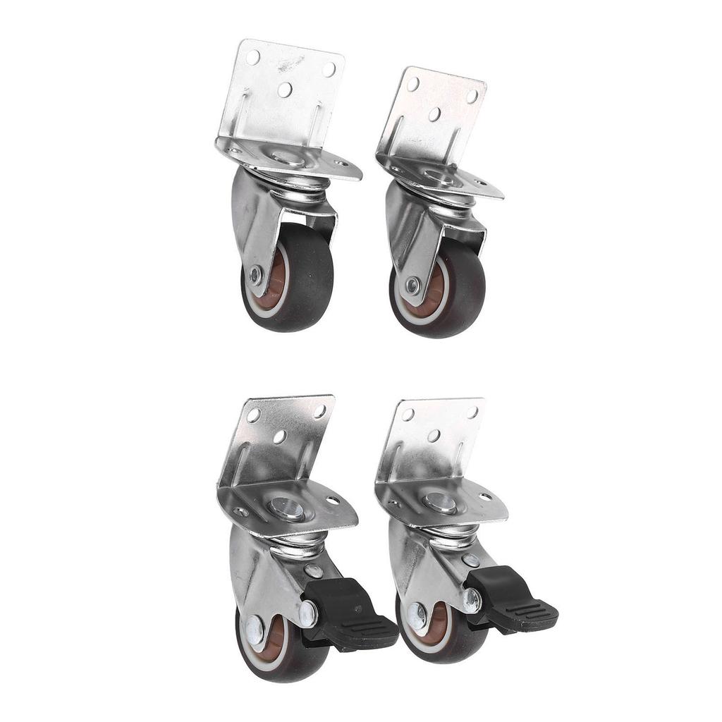 Seitenmontage Rollen Set 4 Stück Schwerlast 1,5 Zoll L-Form TPR Plattenräder 2 Stück mit Bremse 2 Stück ohne