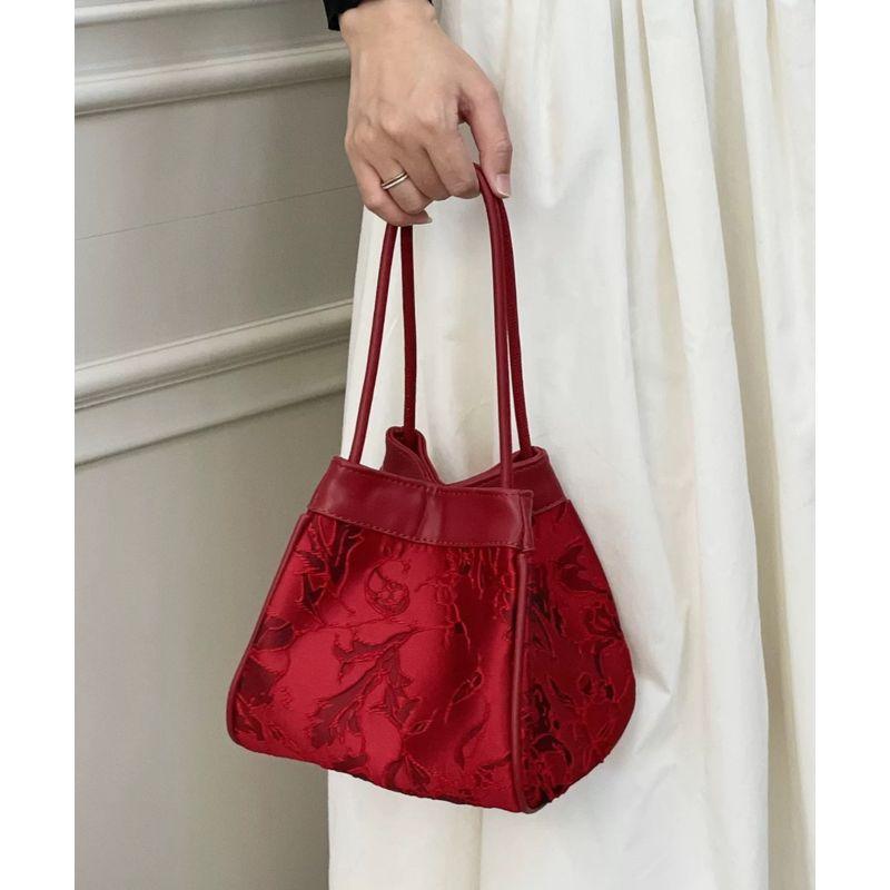 

2025 Red New Style Jacquard Bridal Bag Wedding Gift Wedding Bag Female Mother and Child Bag Niche Style Daily Bucket Bag Red jacquard bucket bag + small leather bag