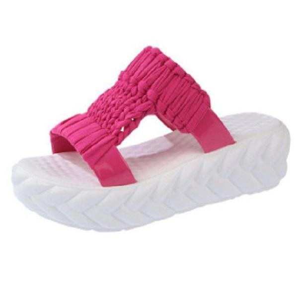 Large Thick Soled Lightweight Woven Slippers for Women's Casual Yarn Round Headed Roman Sandals