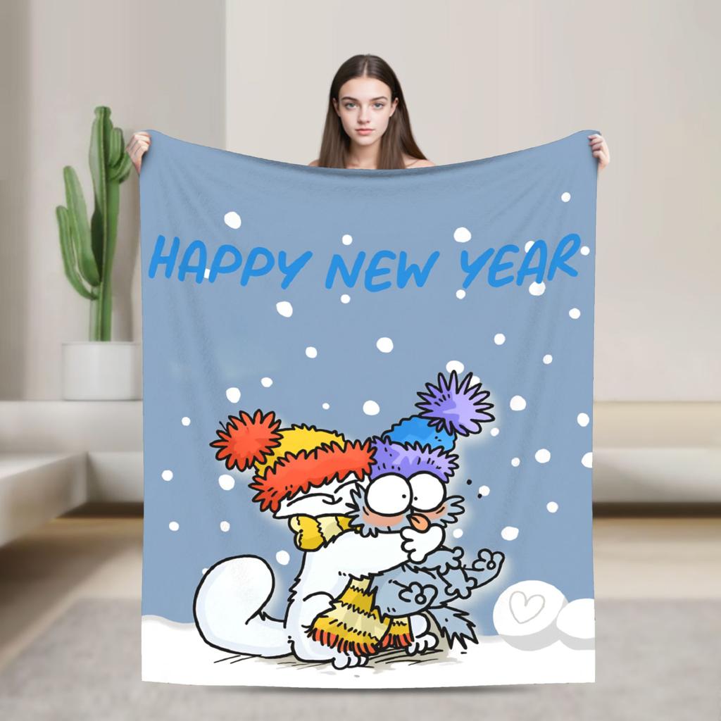 Cartoon Simons Cat Blanket Cute Warm Soft Novelty Plush Throw Blanket For Couch Chair Sofa Bed Airplane Travel Bedspread Bed