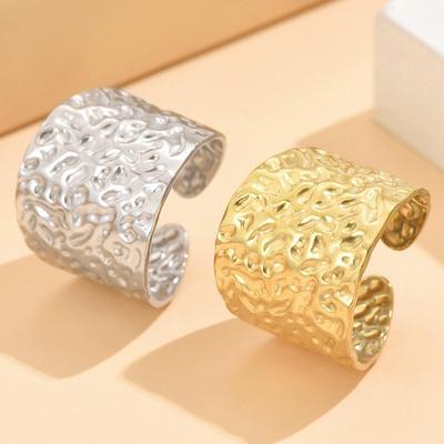 European and American Retro Hammered Texture Adjustable Stainless Steel Ring