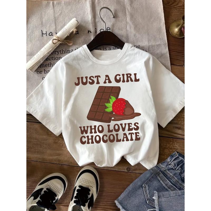 European sizes This Stylish Short-Sleeve Round-Neck T-Shirt for Girls Features a Fun Chocolate-Themed Design 110 белый